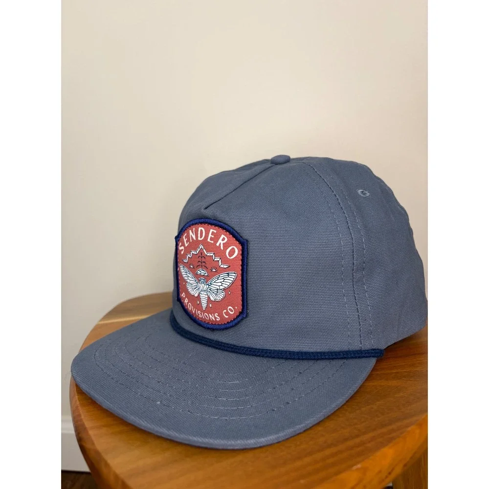 Sendero Provisions Co Patch Hat Mens Blue Canvas Moth Patch Rope Snapback Cap - Picture 2 of 5